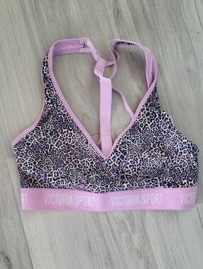 Victoria Sport Pink Leopard-Print Racerback Sports Bra